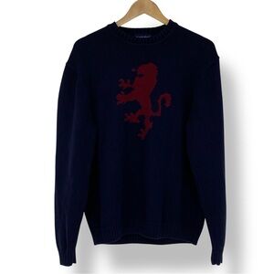Austin Reed London Navy Blue Red Lion Crest Logo Crew Neck Sweater Men's sz Lg